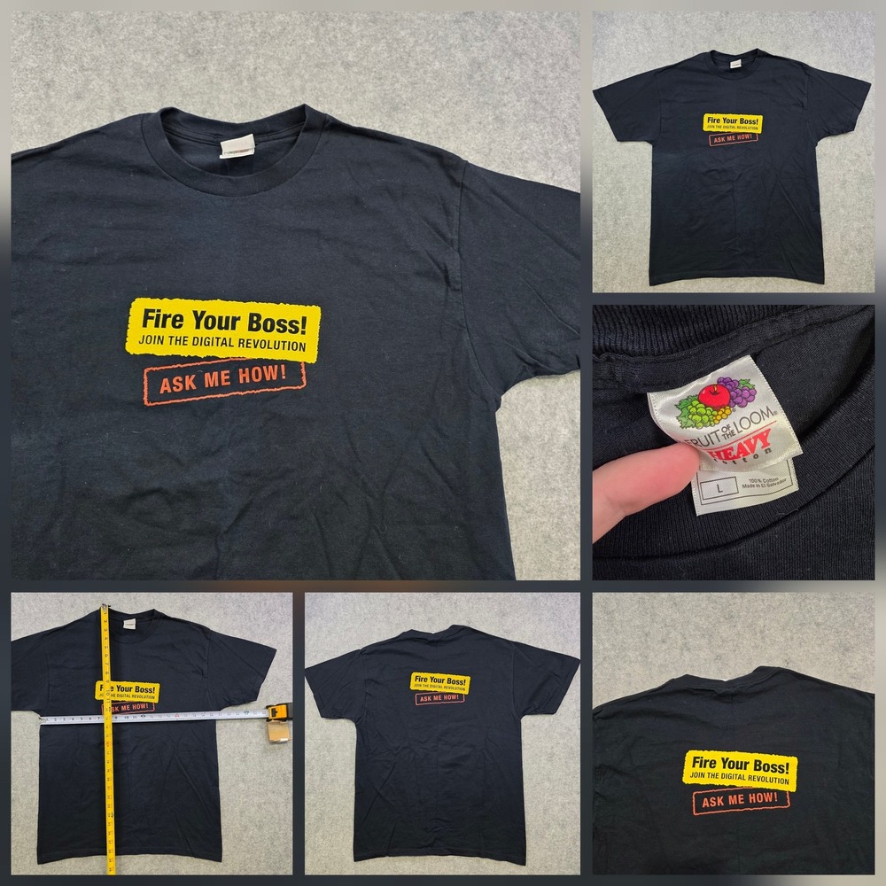 VTG Fire Your Boss Digital Revolution T Shirt Mens Large Black Tee Fruit Of Loom